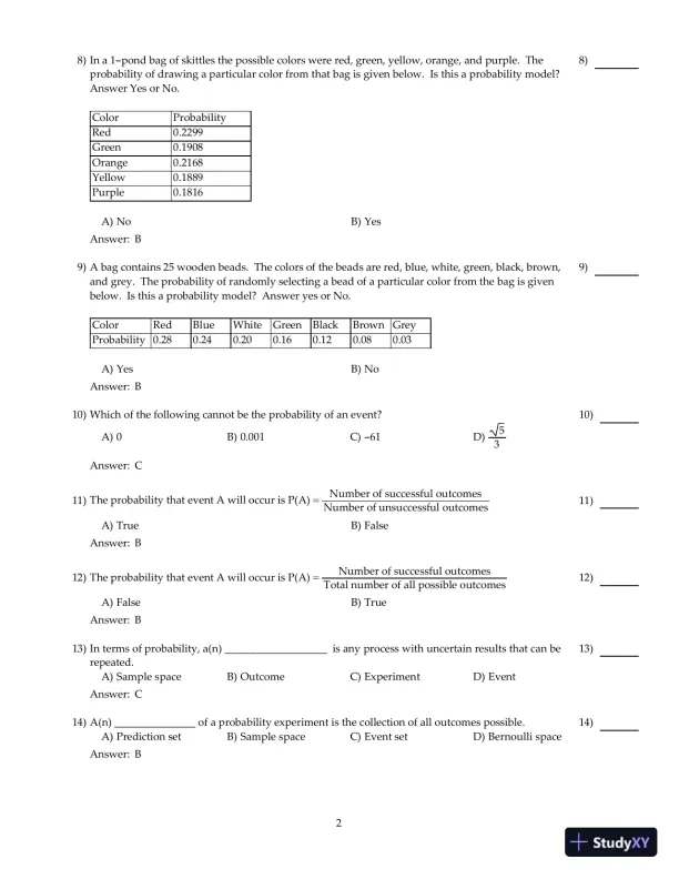 Fundamentals of Statistics, 5th Edition Test Bank - Page 3 preview image