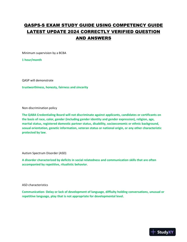 2024 QASPS-S Mental Health Practice Exam With Answers (111 Solved Questions) - Page 1 preview image