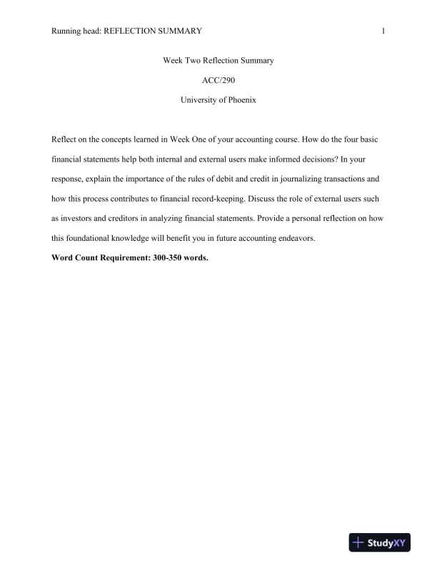 ACC/290 Reflection Summary Week Two University of Phoenix - Page 1 preview image