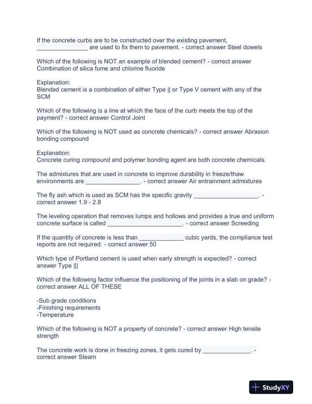 2023 CSLB Construction Concrete C8 License Practice Test With Answers (73 Solved Questions) - Page 3 preview image