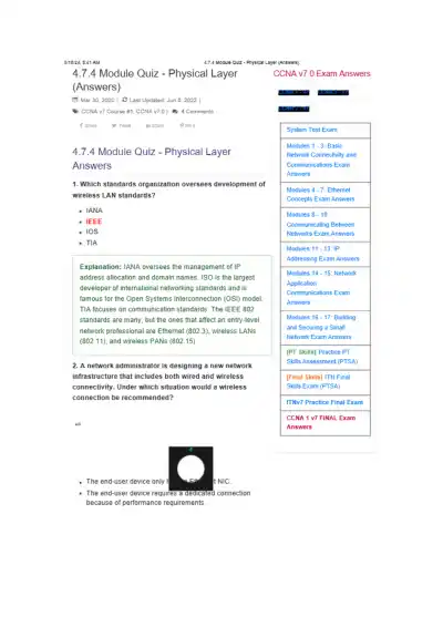 CCNA V7 Exam Answers - Page 1 preview image