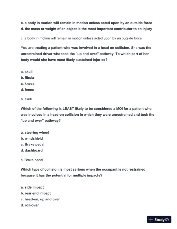 2024-2025 EMT FISDAP Readiness Practice Exam with Answers (161 Solved Questions) - Page 13 preview image