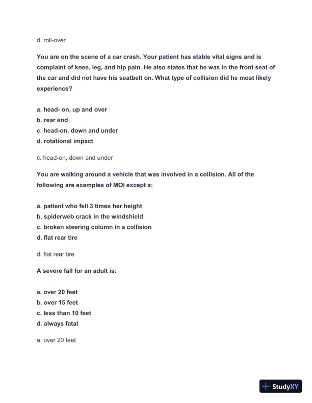 2024-2025 EMT FISDAP Readiness Practice Exam with Answers (161 Solved Questions) - Page 14 preview image
