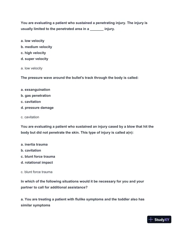 2024-2025 EMT FISDAP Readiness Practice Exam with Answers (161 Solved Questions) - Page 15 preview image