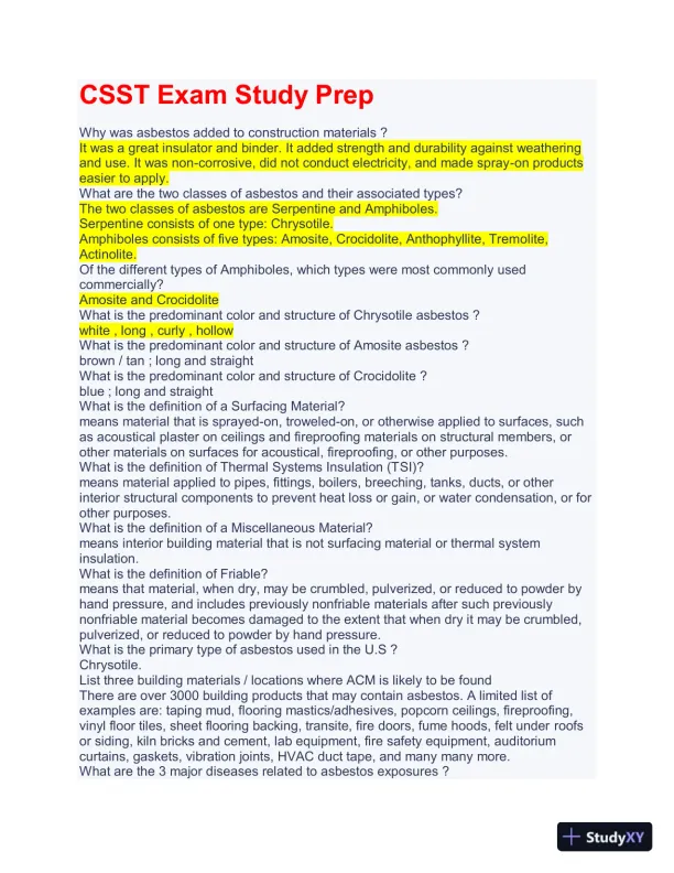 CSST Comp Practice Exam With Answers (164 Solved Questions) - Page 1 preview image