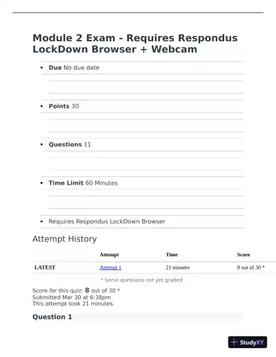 Psychology Module 2 Exam with Answers (11 Solved Questions) - Page 1 preview image