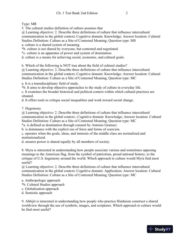 Intercultural Communication: Globalization and Social Justice Second Edition Test Bank - Page 3 preview image