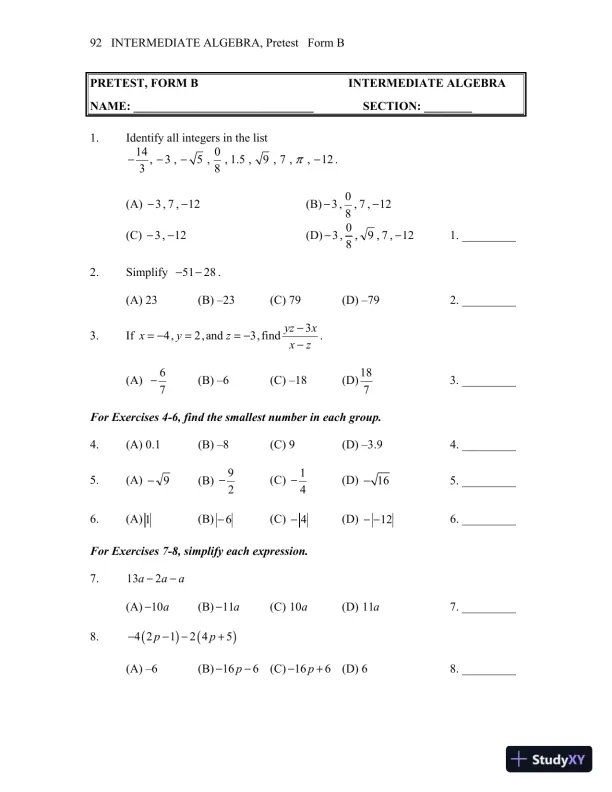 Test Bank for Intermediate Algebra, 13th Edition - Page 6 preview image
