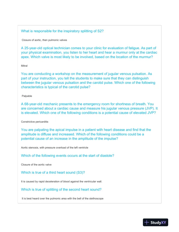 2020 NSG6020 South University Cardiac Study Guide With Answers (26 Solved Questions) - Page 1 preview image