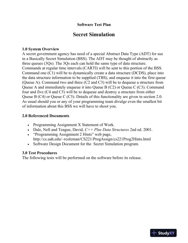 Software Test Plan for Secret Simulation: Abstract Data Type (ADT) Functionality Evaluation - Page 4 preview image