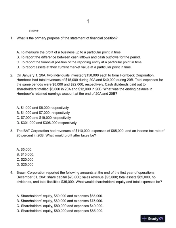 Financial Accounting 5th Canadian Edition Test Bank - Page 1 preview image