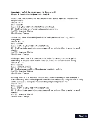 Quantitative Analysis for Management 13th Edition Test Bank - Page 1 preview image