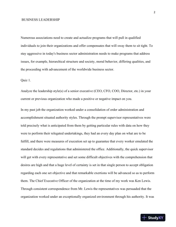BUS 302 Assignment 2 Leadership Assessment - Page 3 preview image