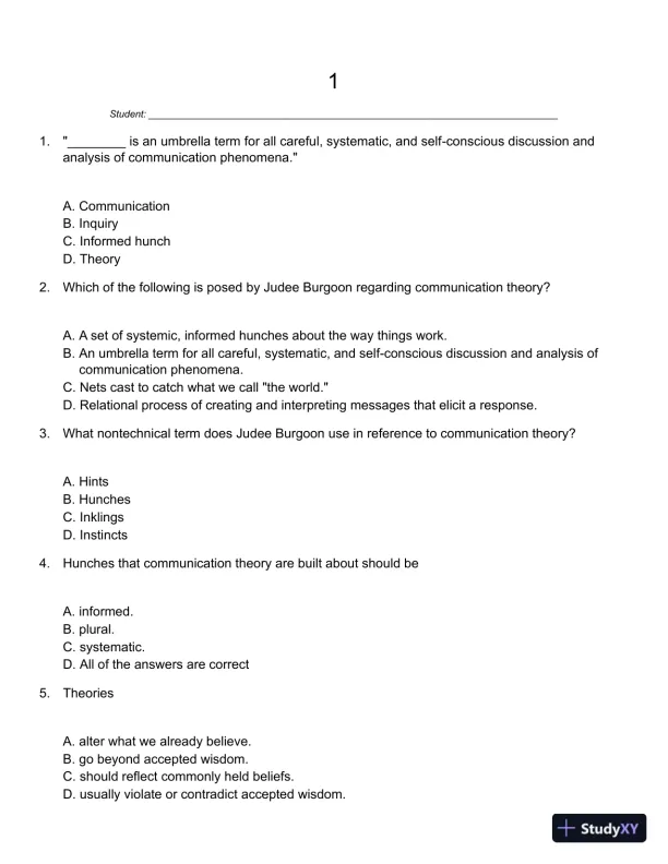 A First Look at Communication Theory (Conversations with Communication Theorists) 9th Edition Test Bank - Page 1 preview image