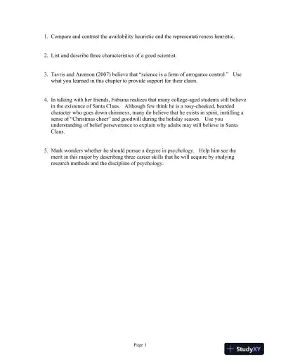 Discovering the Scientist Within: Research Methods in Psychology 1st 2016 Edition Test Bank - Page 1 preview image