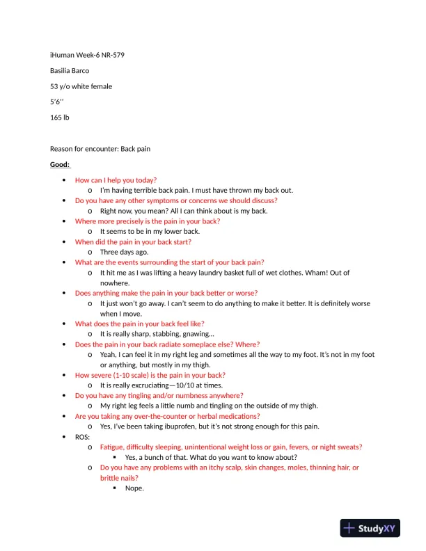 IHUMAN Clinical Analysis Week 6 With Answers (64 Solved Questions) - Page 1 preview image
