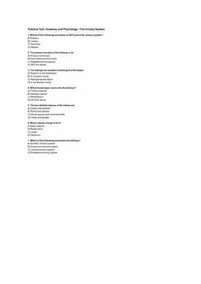 Practice Test Anatomy and Physiology – The Urinary - Page 1 preview image