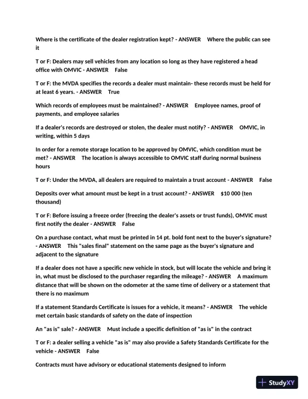 2023 OMVIC Final Exam with Answers (111 Solved Questions) - Page 3 preview image