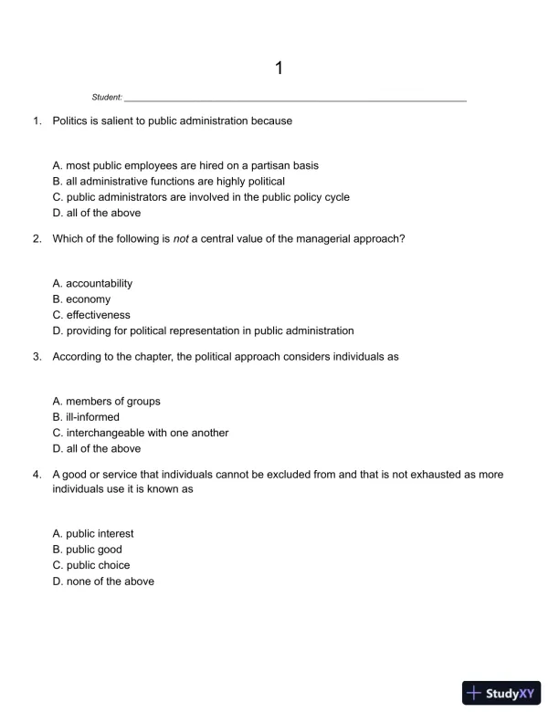 Public Administration: Understanding Management, Politics, and Law in the Public Sector 8th Edition Solution Manual - Page 1 preview image
