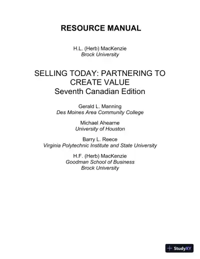 Selling Today: Creating Customer Value, Seventh Canadian Edition Solution Manual - Page 1 preview image