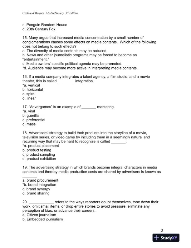 Media/Society: Industries, Images, and Audiences Fifth Edition Test Bank - Page 11 preview image