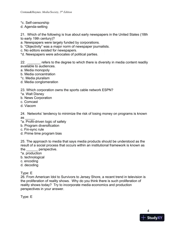 Media/Society: Industries, Images, and Audiences Fifth Edition Test Bank - Page 12 preview image