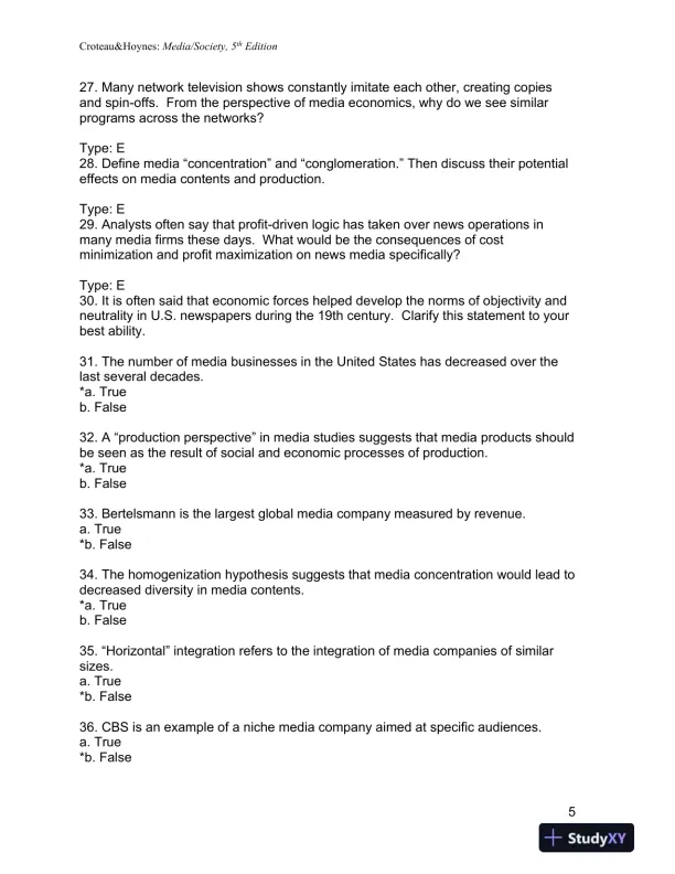 Media/Society: Industries, Images, and Audiences Fifth Edition Test Bank - Page 13 preview image