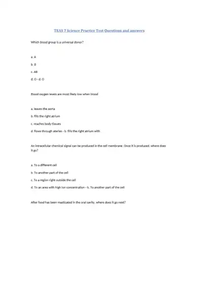 TEAS 7 Science Practice Test Questions and Answers - Page 1 preview image
