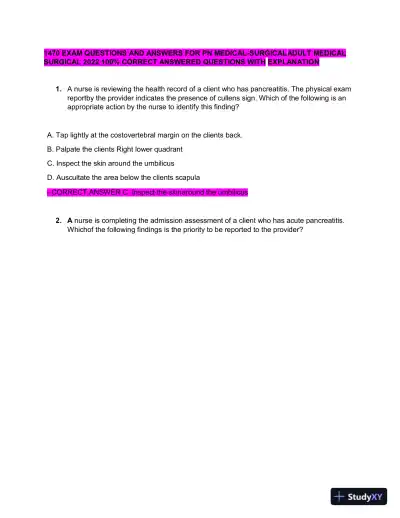 2022 PN Medical Surgical Practice Exam with Answers (45 Solved Questions) - Page 1 preview image