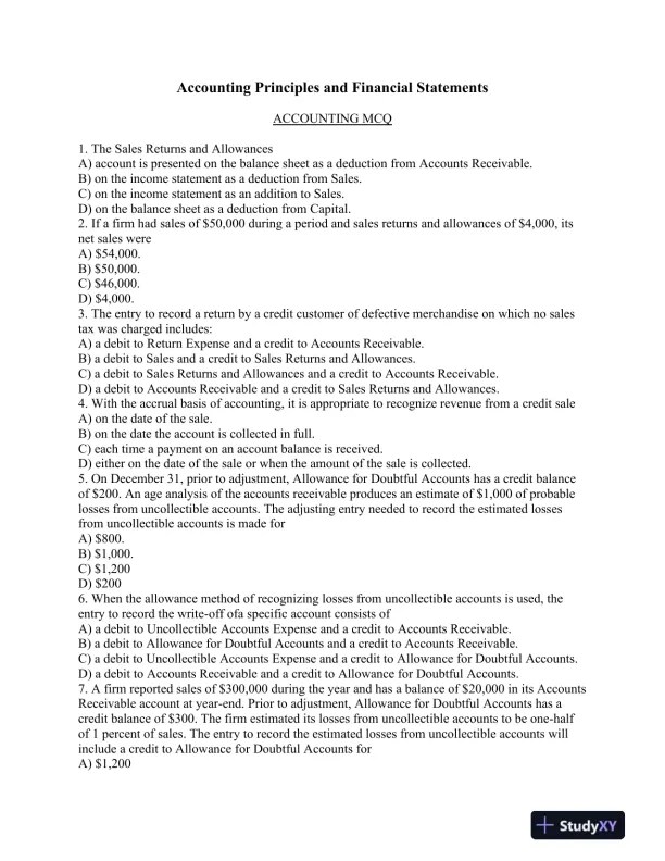 Accounting Principles and Financial Statements - Page 1 preview image
