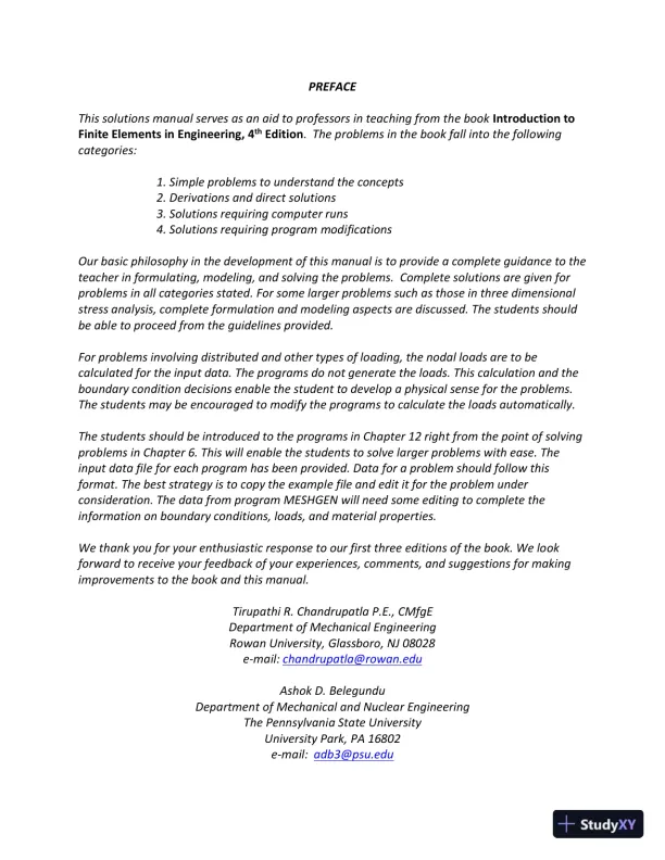 Solution Manual for Introduction to Finite Elements in Engineering, 4th Edition - Page 4 preview image