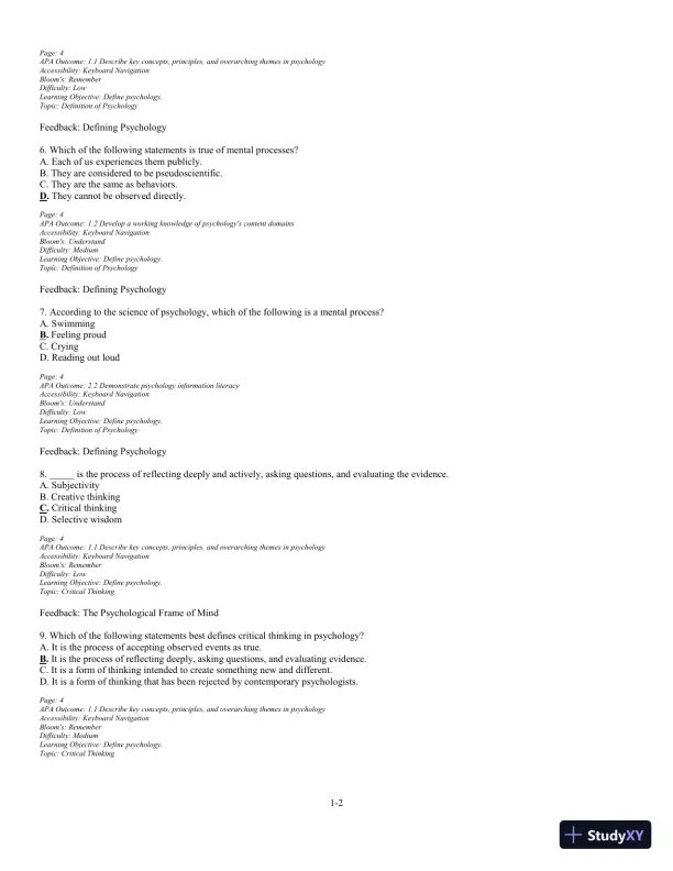 Test Bank For The Science of Psychology: An Appreciative View 4th Edition Test Bank - Page 3 preview image