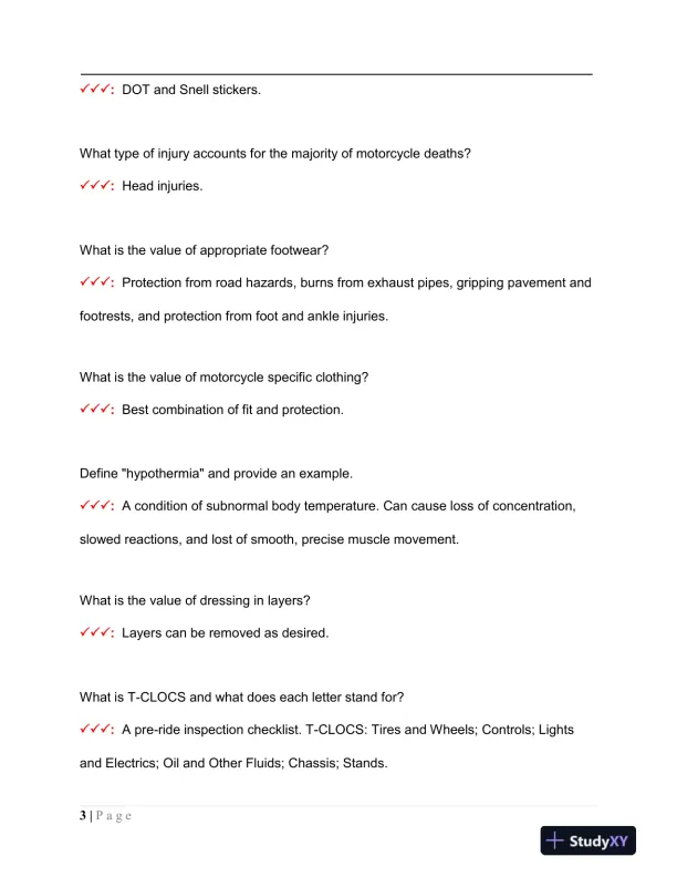 MSF Others Basic Rider Course Exam With Answers (75 Solved Questions) - Page 4 preview image