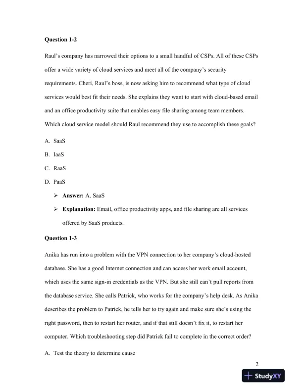 Solution Manual for CompTIA Cloud+ Guide to Cloud Computing: Networking, 1st Edition - Page 3 preview image