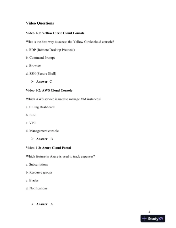 Solution Manual for CompTIA Cloud+ Guide to Cloud Computing: Networking, 1st Edition - Page 5 preview image
