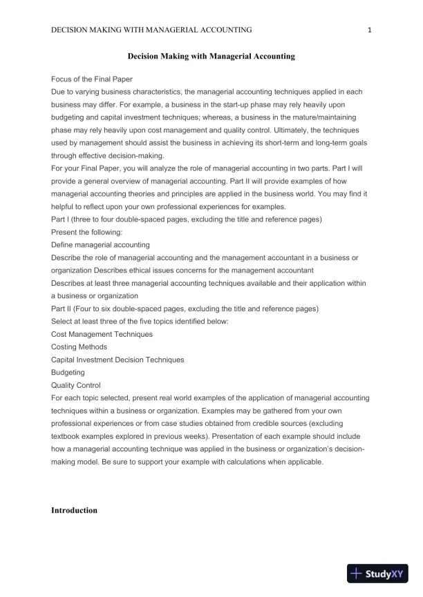 Decision Making with Managerial Accounting - Page 1 preview image