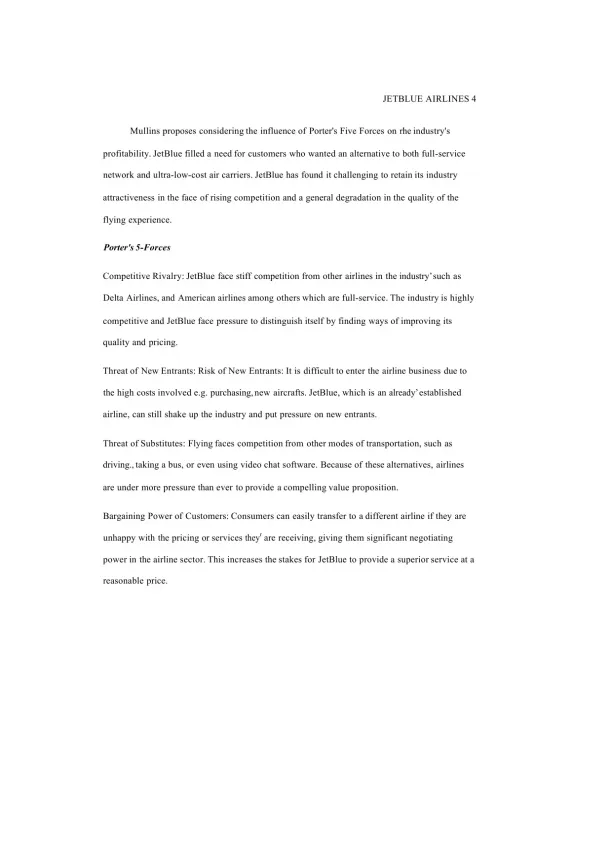 JetBlue Airlines Case Analysis - Page 4 preview image