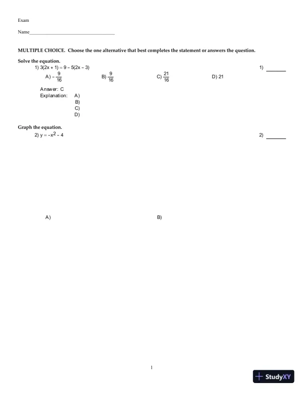 Precalculus: Graphs And Models, A Right Triangle Approach, 6th Edition Test Bank - Page 1 preview image