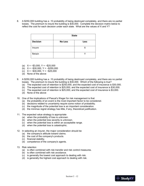 Fundamentals of Risk and Insurance, 11th Edition Test Bank - Page 13 preview image