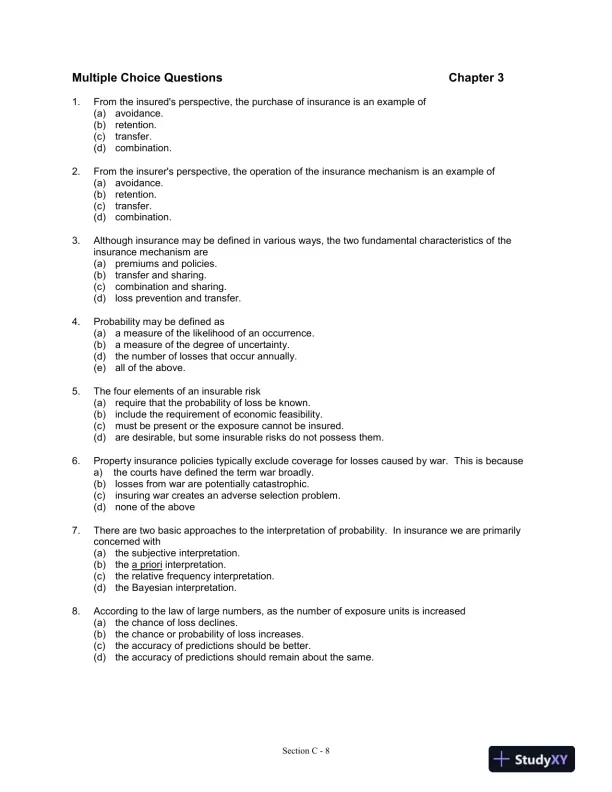 Fundamentals of Risk and Insurance, 11th Edition Test Bank - Page 9 preview image
