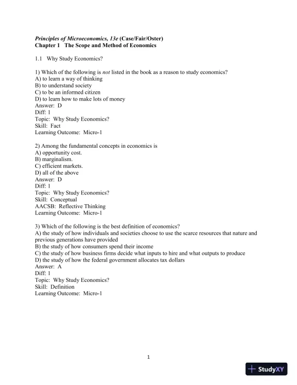 Test Bank for Principles of Microeconomics , 13th Edition - Page 1 preview image