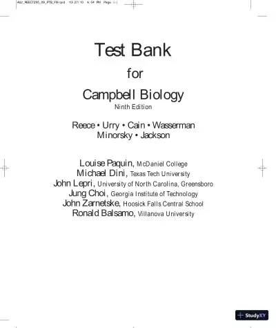 Test Bank For Campbell Biology Plus Masteringbiology, 9th Edition - Page 1 preview image