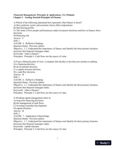 Financial Management: Principles and Applications 13th Edition Test Bank - Page 1 preview image