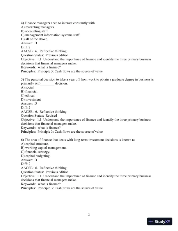 Financial Management: Principles and Applications 13th Edition Test Bank - Page 3 preview image