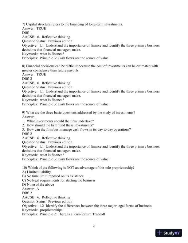 Financial Management: Principles and Applications 13th Edition Test Bank - Page 4 preview image