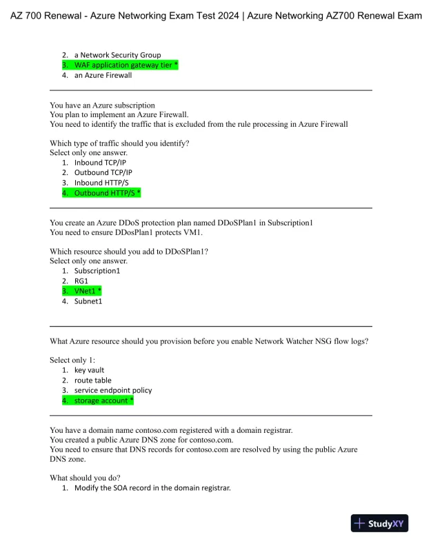 2024 AZ 700 Renewal Azure Networking Practice Exam with Answers (47 Solved Questions) - Page 4 preview image