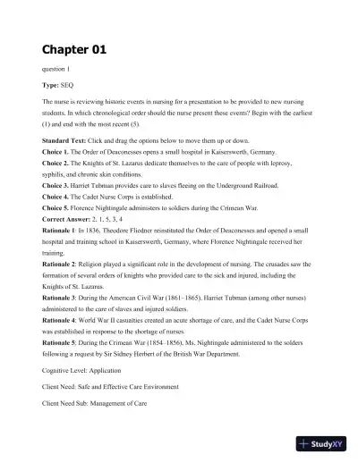 Test Bank For Kozier and Erb's Fundamentals Of Nursing, 10th Edition - Page 1 preview image