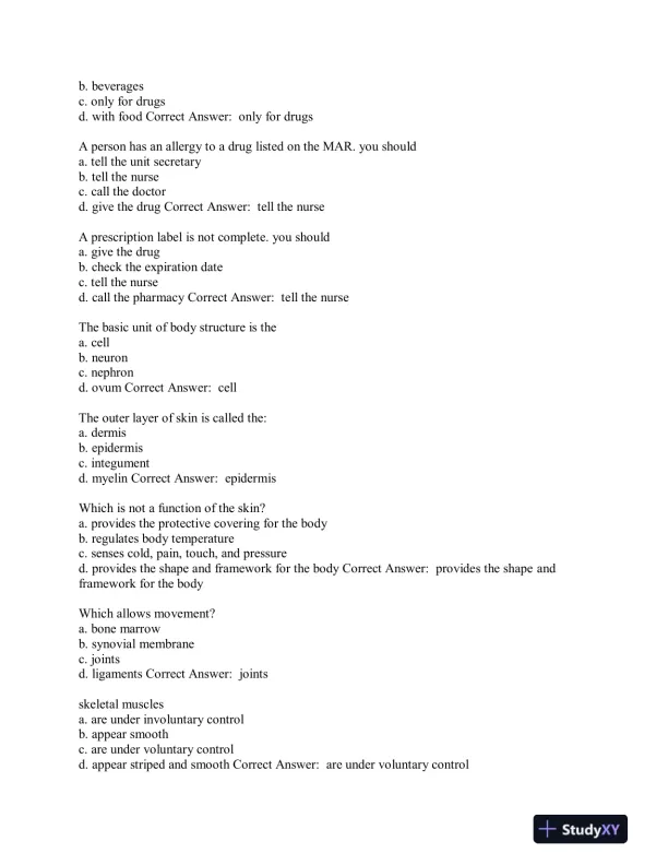 Aide Testing Pharmacology Practice Exam With Answers (315 Solved Questions) - Page 10 preview image