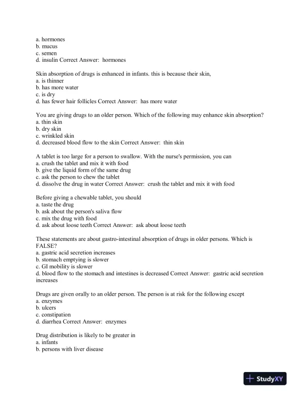 Aide Testing Pharmacology Practice Exam With Answers (315 Solved Questions) - Page 13 preview image
