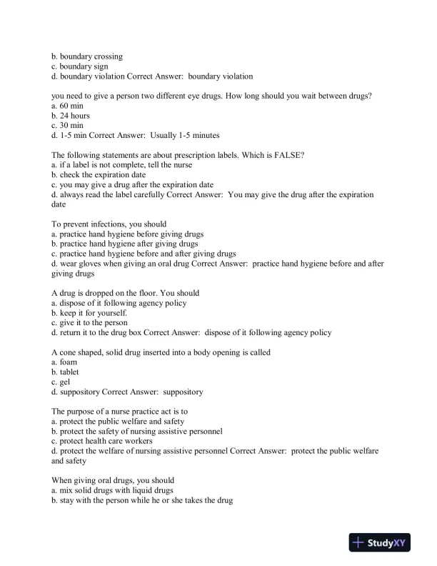 Aide Testing Pharmacology Practice Exam With Answers (315 Solved Questions) - Page 5 preview image